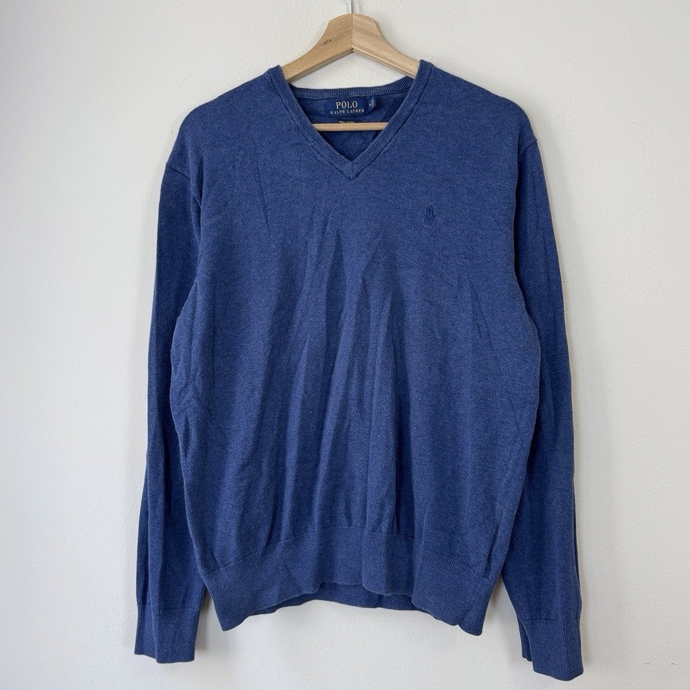 Vintage Polo Ralph Lauren Embroidered Logo Blue Sweater - Medium